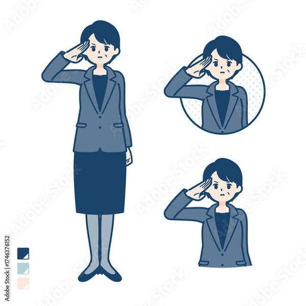 Obraz ビジネスミドル女性が敬礼しているイラスト