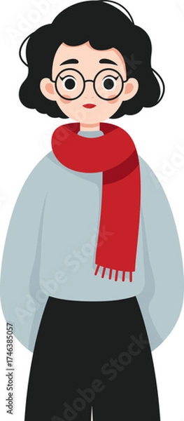 Fototapeta Young person with glasses and a red scarf isolated on transparent background. Vector illustration.