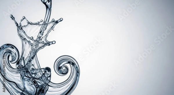 Obraz Dynamic Water Splash and Swirls on a Gradient White Background