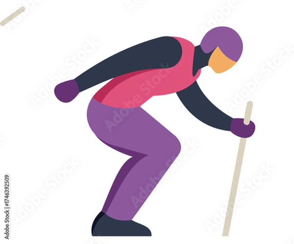 Fototapeta Professional skier wearing helmet and goggles skiing downhill at high speed