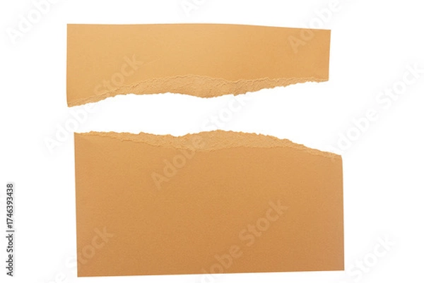 Fototapeta Torn two pieces of brown piece of paper isolated on white background