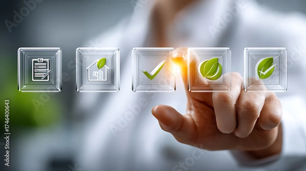 Fototapeta Digital interaction for sustainability office environment infographic engaging viewpoint eco-friendly concept