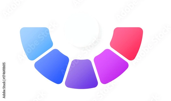 Fototapeta Minimalist infographic or circular diagram with a central white circle and five rounded, gradient-filled segments arranged in an arc, using colors from blue to pink. transparent, 4k, png