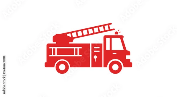 Fototapeta Red fire truck icon emergency vehicle with ladder and siren on white
