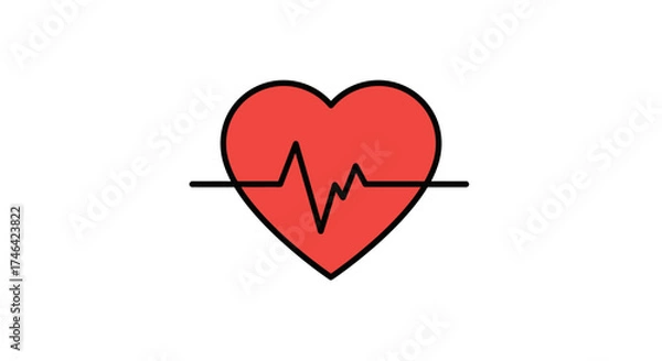 Fototapeta Red heart icon with ekg line for healthcare medical and wellness concepts