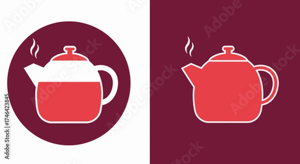 Fototapeta Red teapot illustrations vector graphics of hot beverage preparation