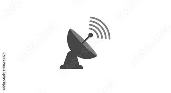 Fototapeta Satellite dish icon transmitting signals against white background