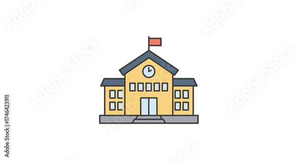 Fototapeta School building illustration vector art of a yellow educational institution