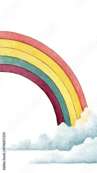 Fototapeta A vibrant rainbow arcs above fluffy clouds, showcasing bright colors against a light background, symbolizing hope and positivity.
