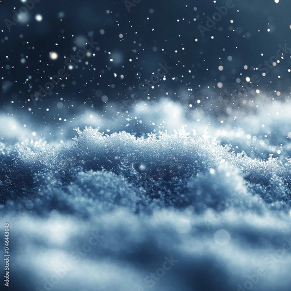 Obraz Abstract frozen snow surface with sparkling icy details, cinematic macro winter texture, snowfall cold background, neutral copy area