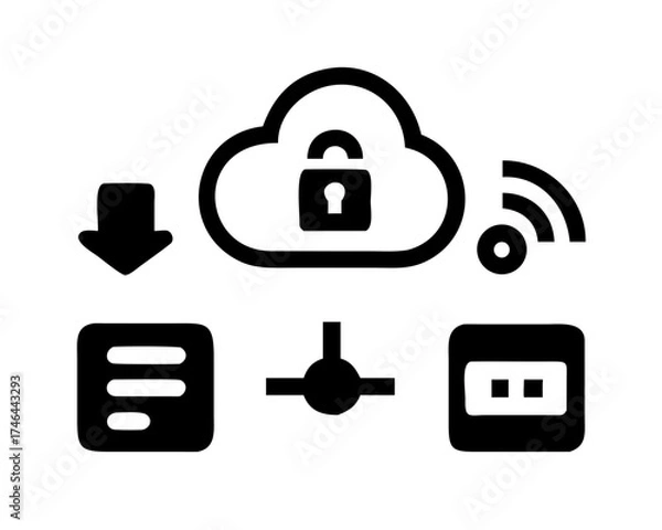 Fototapeta Black cloud security icons representing data safety