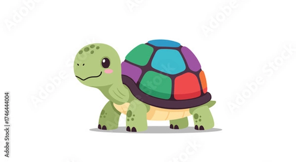 Fototapeta A cute pixel art cartoon tortoise with a colorful shell and a happy expression.