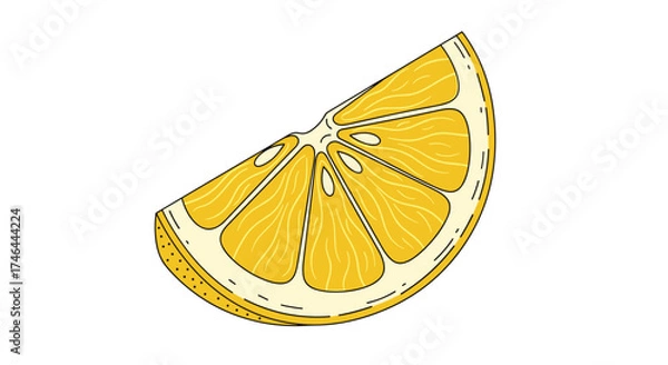 Fototapeta A bright yellow lemon slice with visible segments and a white background.