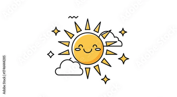 Fototapeta A happy sun shining brightly in the sky.