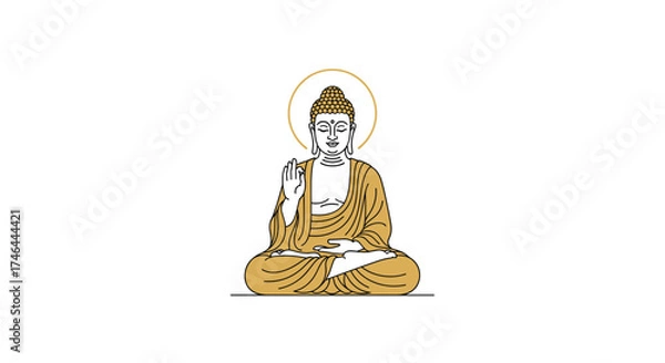 Fototapeta A serene Buddha in meditation posture with a halo above his head.
