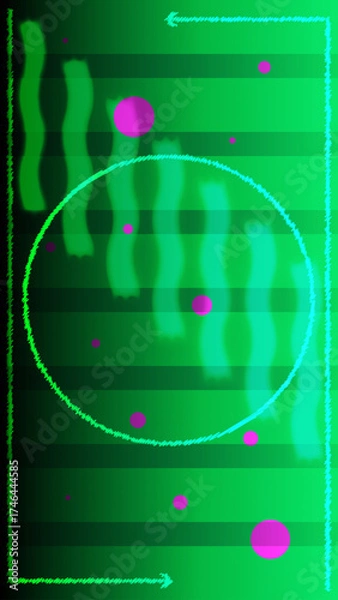 Obraz Green background with waves, circle, arrows and purple dots