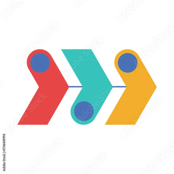 Obraz Geometric infographic design with chevron arrows representing progress and workflow. Great for digital marketing, steps illustration, or business roadmap.