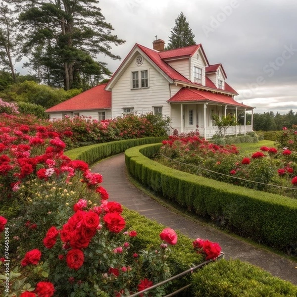 Fototapeta a beautiful house full of red roses