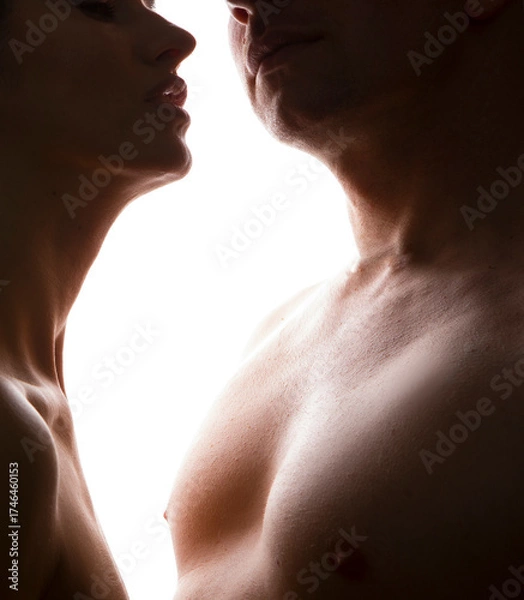 Fototapeta Couple, hug and happy in home with love, care and connection with reunion, bonding and thinking.