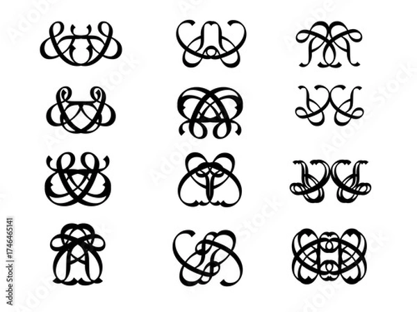 Fototapeta Vector elements for printing, tattoos, logo design, wallpaper, backgrounds, textile