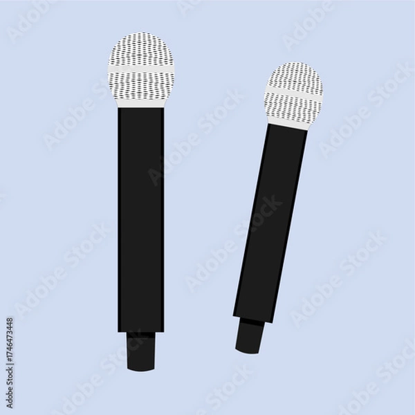 Fototapeta A black microphone, voice amplifier for speeches and information delivery, flat art design style.
