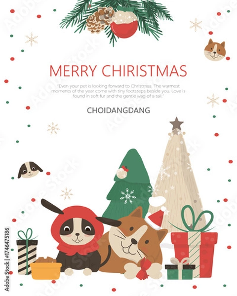 Obraz 귀여운 강아지와 행복한 크리스마스