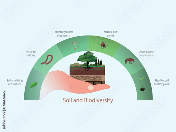 Fototapeta Soil biodiversity illustrating ecological functions supporting healthy planet