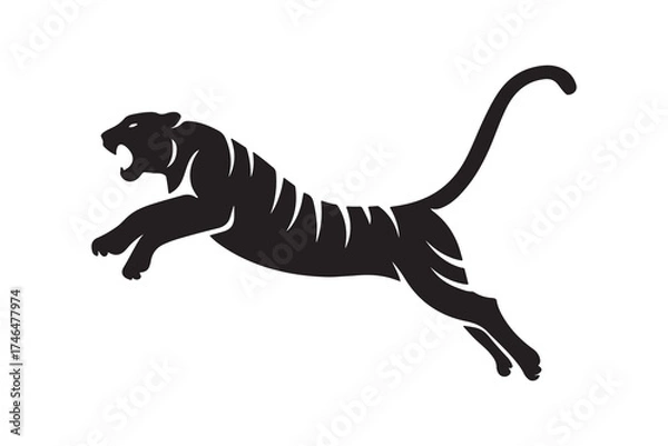 Fototapeta Dynamic Jumping Tiger Silhouette Icon Vector on White Background