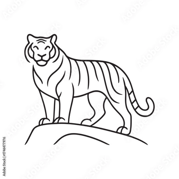 Obraz Majestic Tiger Standing on Rock Outline Vector on White Background