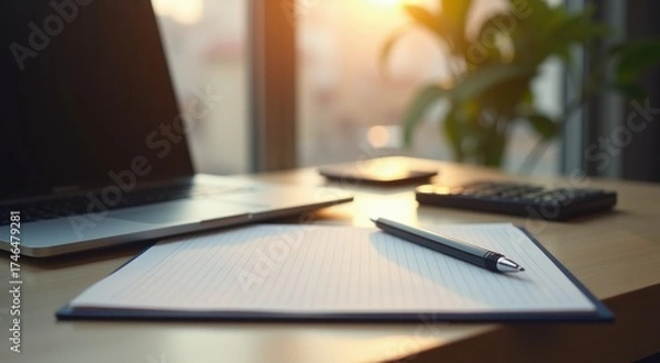 Fototapeta Laptop and a pen on a desk with a laptop