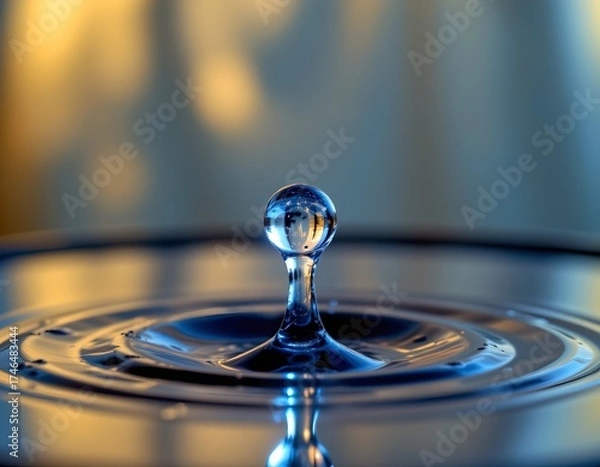 Fototapeta This is an artistic photograph that captures water droplets falling from an unseen point above