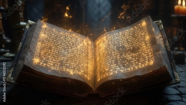 Fototapeta Illuminated Ancient Tome - A Mystical Book of Knowledge.