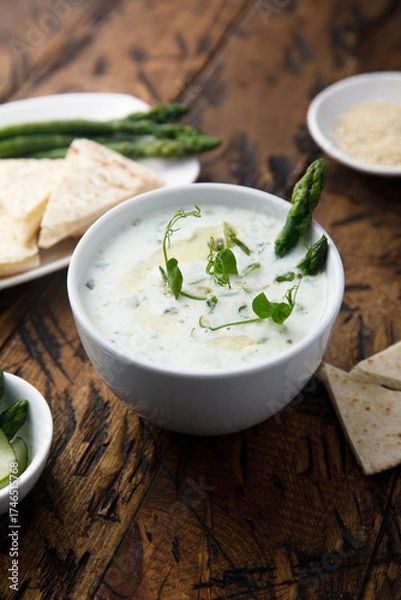 Fototapeta Cold yogurt soup with asparagus