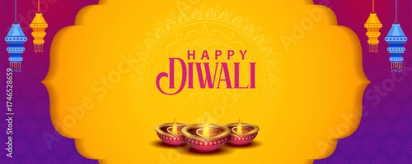 Fototapeta burning diya on Happy Diwali Holiday background for light festival of India