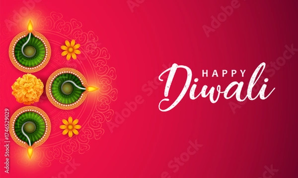 Fototapeta burning diya on Happy Diwali Holiday background for light festival of India