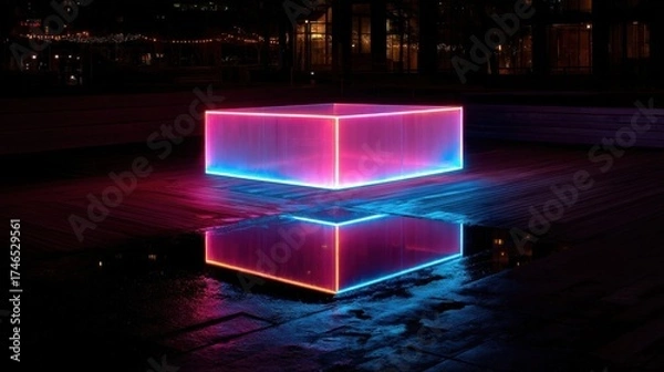 Obraz A glowing neon cube emits vibrant colors transitioning from red to blue,