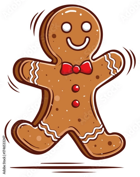 Obraz Festive gingerbread man cartoon character jumping with joy isolated illustration