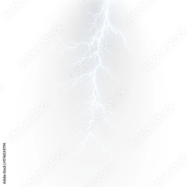 Fototapeta Glowing lightning strike with electric energy, dark storm clouds, minimal aesthetic, monochrome vector illustration, textured night sky, rain and thunder effects, and outdoor atmospheric design.