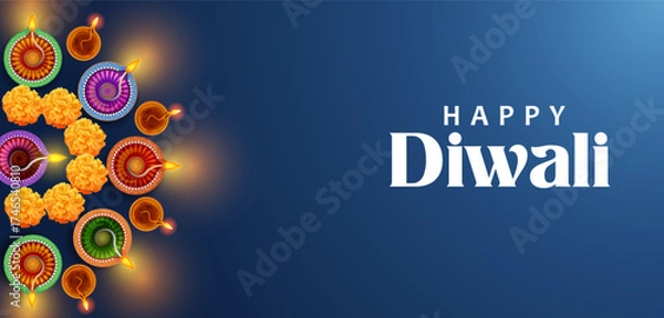 Fototapeta burning diya on Happy Diwali Holiday background for light festival of India