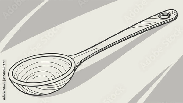 Fototapeta Wooden Ladle Illustration Kitchen Utensil Cooking Tool Rustic Design Hand-Drawn Style Vector Graphic Food Preparation Vintage Style Natural Material Simple Design Line Art Black and Wh.