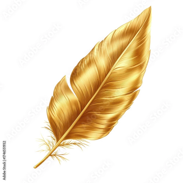 Obraz A single golden feather on transparent background