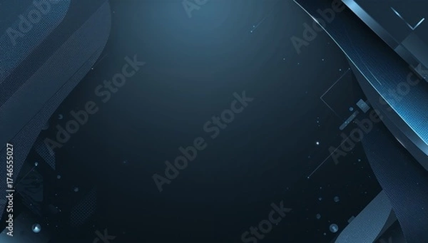 Fototapeta Abstract dark blue futuristic digital background with glowing lines and geometric shapes