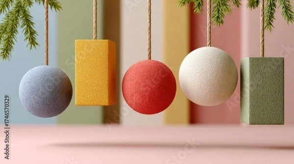 Obraz Minimalist geometric shapes hanging as deco on a pastel background