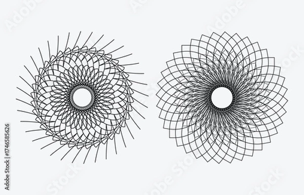 Obraz Black and white abstract geometric mandala pattern with swirling circular shapes and decorative line art