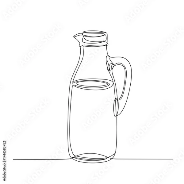 Fototapeta Glass jug minimal illustration in black line art, simple transparent pitcher with handle for water or beverage concept