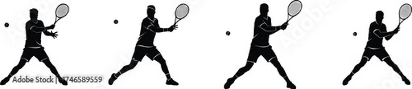 Fototapeta Tennis player silhouette series capturing the swing sequence dynamic action shots of a tennis athlete in motion with racquet and ball vector