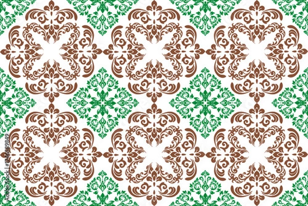 Fototapeta Damask seamless pattern wallpaper seamless texture vector decoration design ornament illustration floral art paper fabric ornament retro style backdrop textile
