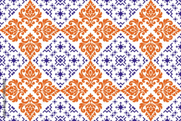 Fototapeta Damask seamless pattern wallpaper seamless texture vector decoration design ornament illustration floral art paper fabric ornament retro style backdrop textile
