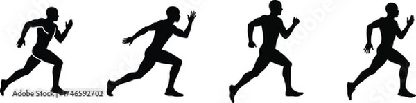 Fototapeta Silhouette of a male runner in dynamic motion across four sequential poses depicting speed and athleticism vector