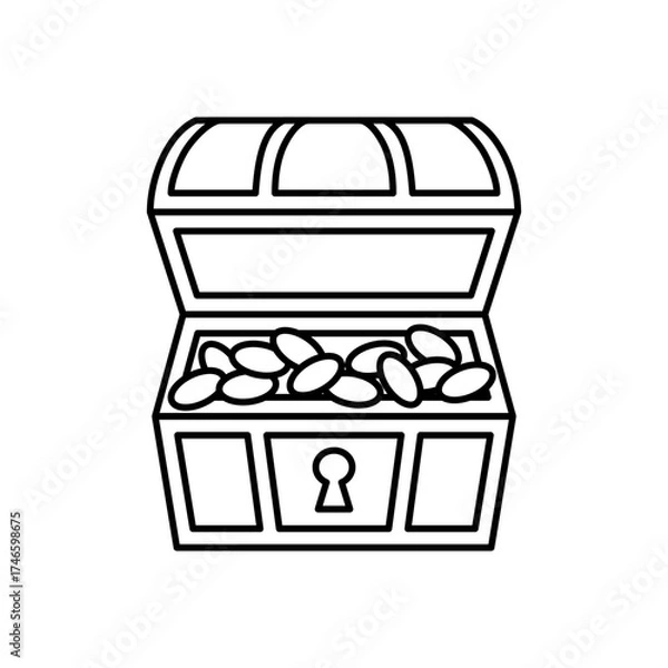 Fototapeta Treasure chest and large amount of coins icon